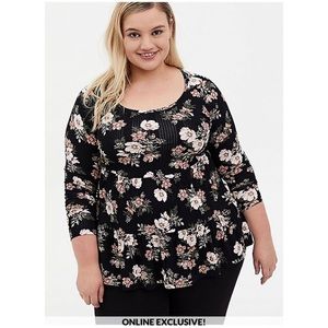 Floral ribbed babydoll top